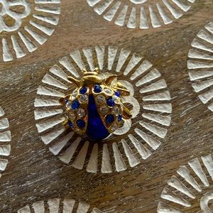 Vintage lady bug sapphire clear rhinestone brooch